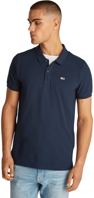 Tommy Jeans Men's Slim Fit Short Sleeve Polo Shirt, Blue (Dark Night Navy), XXL