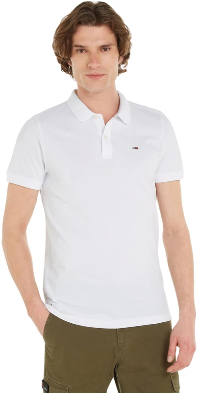 Tommy Jeans Men's Tjm Slim Placket Polo Ext Dm0dm18312 S/S Polos, White (White Other Version), 3XL Plus Tall