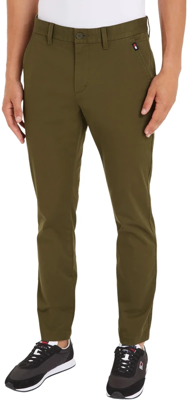 Tommy Jeans Men Trousers Austin Slim Fit Chino, Green (Drab Olive Green), 28W/34L