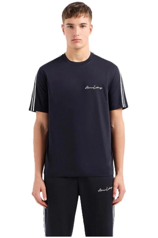 Armani Exchange Men's Regular Fit Cotton Jersey Signature Logo Tee, Navy, Large