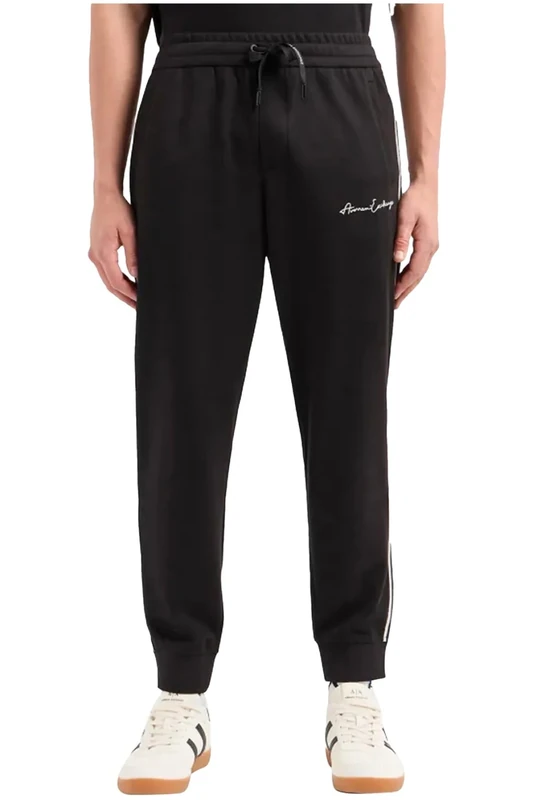 Armani Exchange Signature Logo Stretch Poly Viscose Jogger Pants Sweatpants, Black