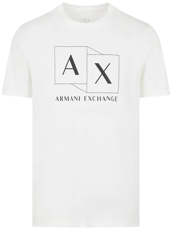 Armani Exchange Men's Slim Fit Mercerized Cotton Jersey Ax Box Logo Tee T-Shirt, Off White, M