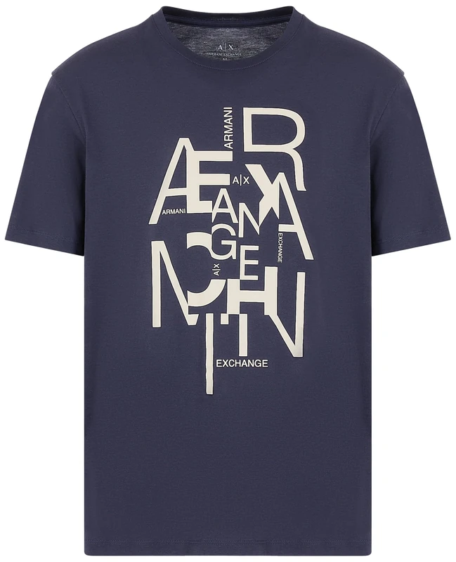 Armani Exchange Men's Regular Fit Pima Cotton Large Logo Tee T-Shirt, Night Sky, XS