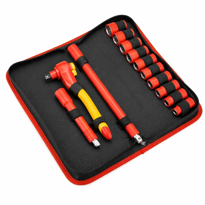 Powerbuilt 13-Piece VDE Tool Set, Insulated Ratchet, Sockets, Extensions, High-Voltage Electrical and Hybrid Vehicles, Home Repair, Certified High-Quality - 642937