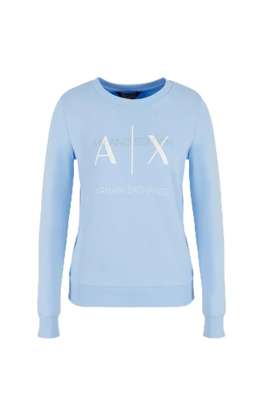 Armani Exchange Women's Milano Edition Crewneck Pullover Sweatshirt, Blue River, XS