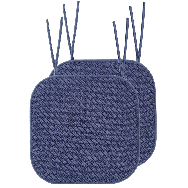 Elegant Comfort Chair Cushion Covers with Ties and Non Skid Rubber Backing-Thick Memory Foam - Soft Cushion Pad- Rounded Square Seat Cover-16 x 16 Inches- Honeycomb Textured Pattern, Set of 2, Navy