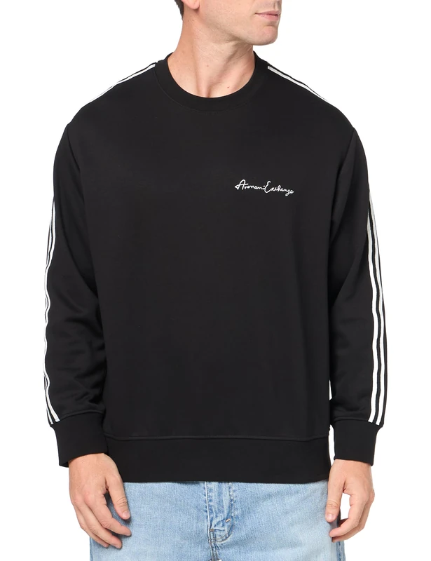 Armani Exchange Men's Signature Logo Stretch Poly Viscose Crewneck Sweatshirt, Black, M