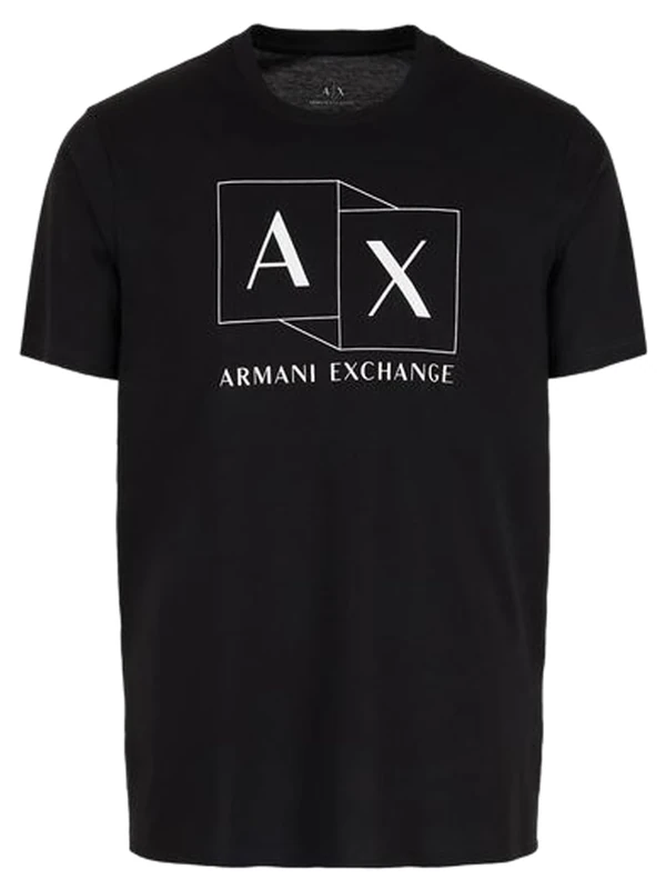 Armani Exchange Men's Slim Fit Mercerized Cotton Jersey Ax Box Logo Tee T-Shirt, Black, M