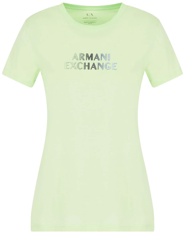 Armani Exchange Women's Ombre Metallic Logo Cotton Jersey T-Shirt, Agave, M
