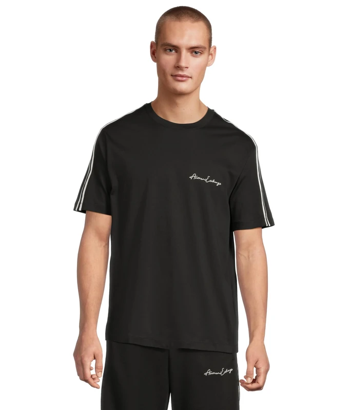 Armani Exchange Men's Regular Fit Cotton Jersey Signature Logo Tee, Black, Medium