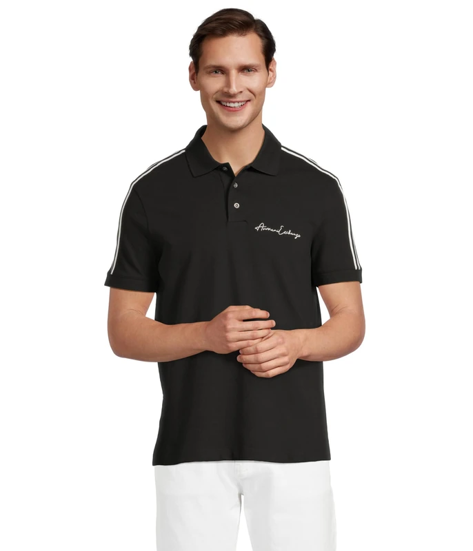 Armani Exchange Men's Regular Fit Stretch Cotton Signature Logo Polo Shirt, Black, XXL