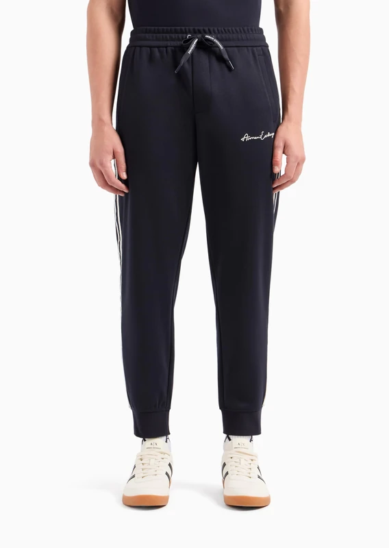Emporio Armani Signature Logo Stretch Poly Viscose Jogger Pants Sweatpants, Navy