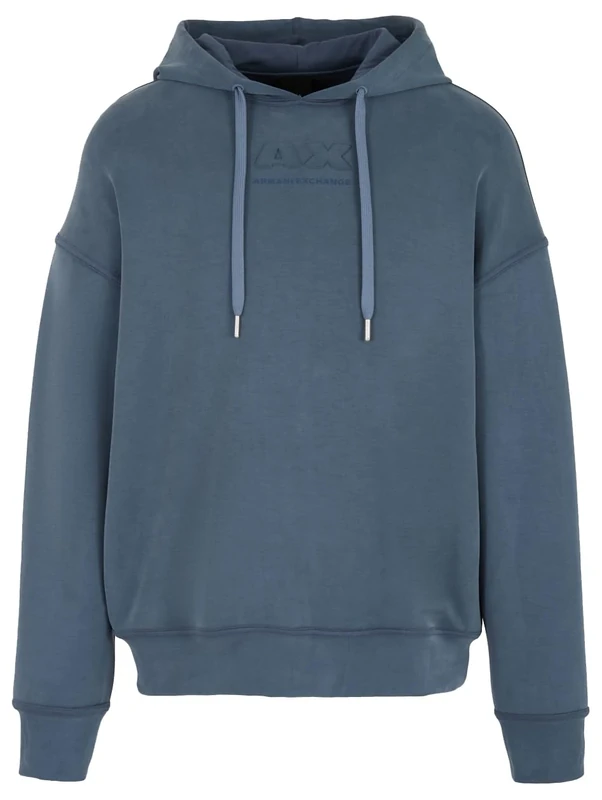 Armani Exchange Men's Modal Cotton Debossed Logo Pullover Hoodie, Hooded Sweatshirt, Blue, XS, Blue Avio, XS