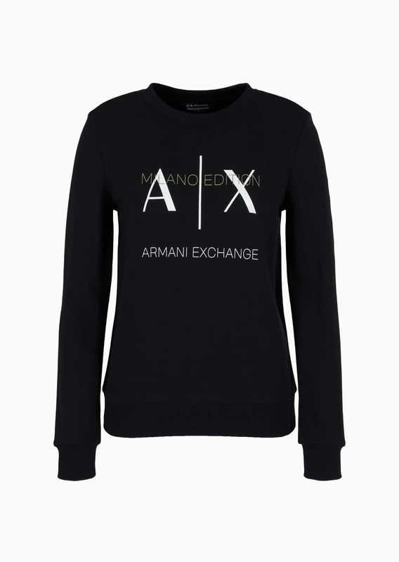 Armani Exchange Women's Milano Edition Crewneck Pullover Sweatshirt Black XS, black, XS