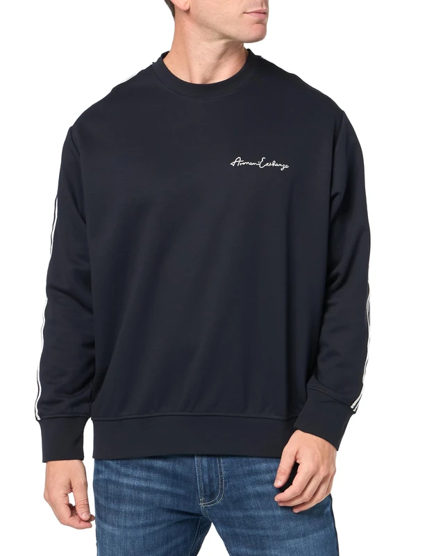 Armani Exchange Men's Signature Logo Stretch Poly Viscose Crewneck Sweatshirt, Navy, M