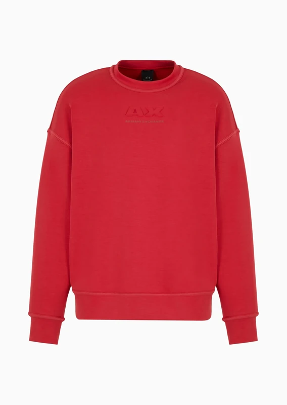 Armani Exchange Men's Modal Cotton Debossed Logo Pullover Crew Neck Sweatshirt, American Beauty, M
