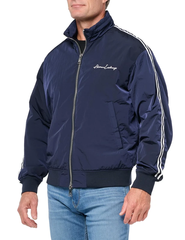 Armani Exchange Men's Signature Logo Bomber Jacket Outerwear, Navy, M