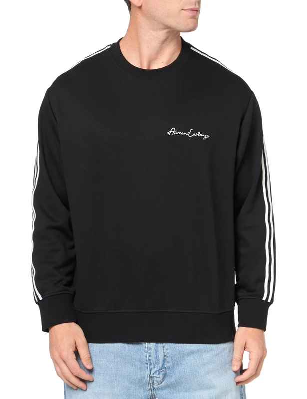 Armani Exchange Men's Signature Logo Stretch Poly Viscose Crewneck Sweatshirt, Black, S