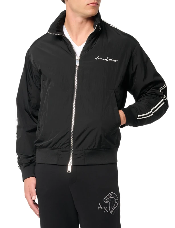 Armani Exchange Men's Signature Logo Bomber Jacket Outerwear, black, L