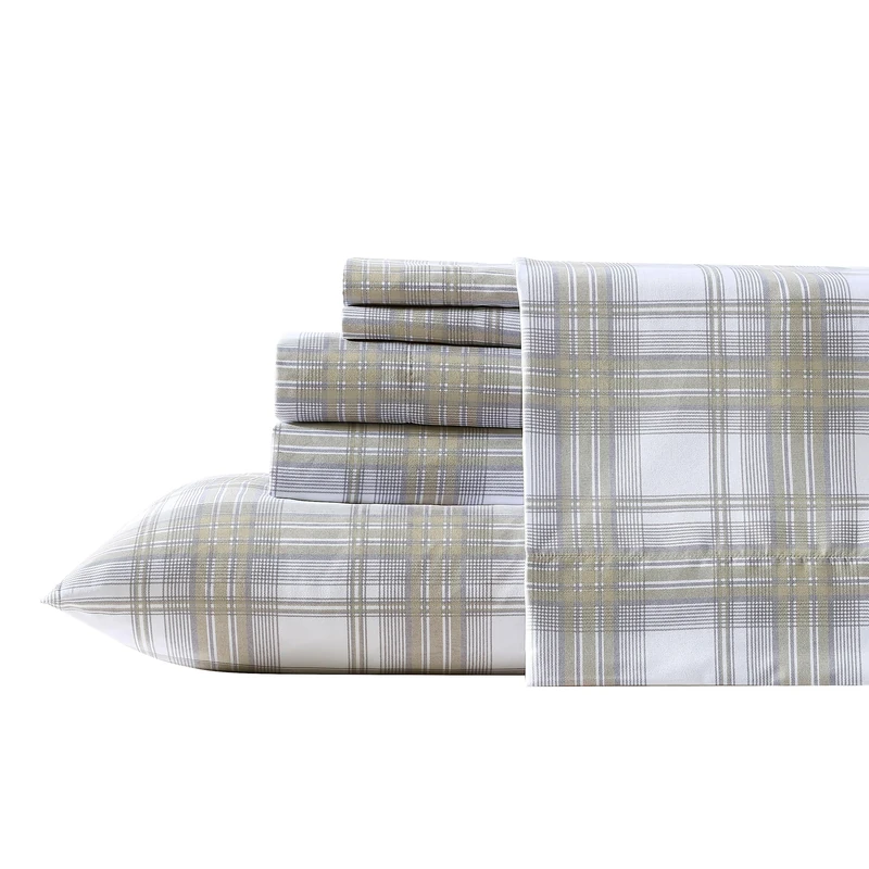 Wrangler- King Sheet Set, Silky & Lightweight Bedding Set, Bed Sheet King Size, Casual Home Décor (Dayton Valley Plaid Beige) - Image 1