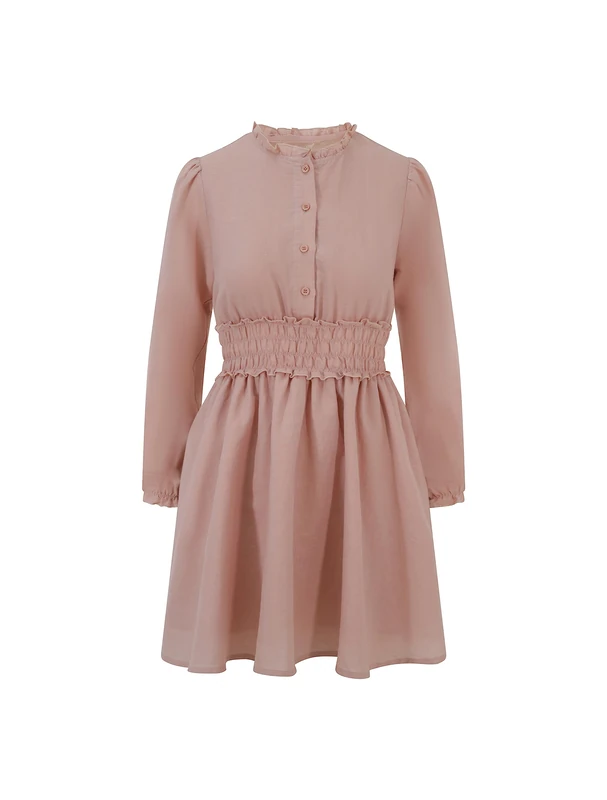 BALOU Women's Cotton Linen Mini Dress Dusty Pink, 14