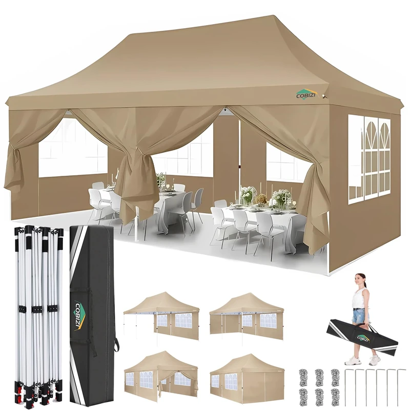 COBIZI Gazebo 3x6m with Sidewalls 100% Waterproof Gazebo with Portable Bag, Adjustable Leg Heights, Ideal for Patio Parties, Garage