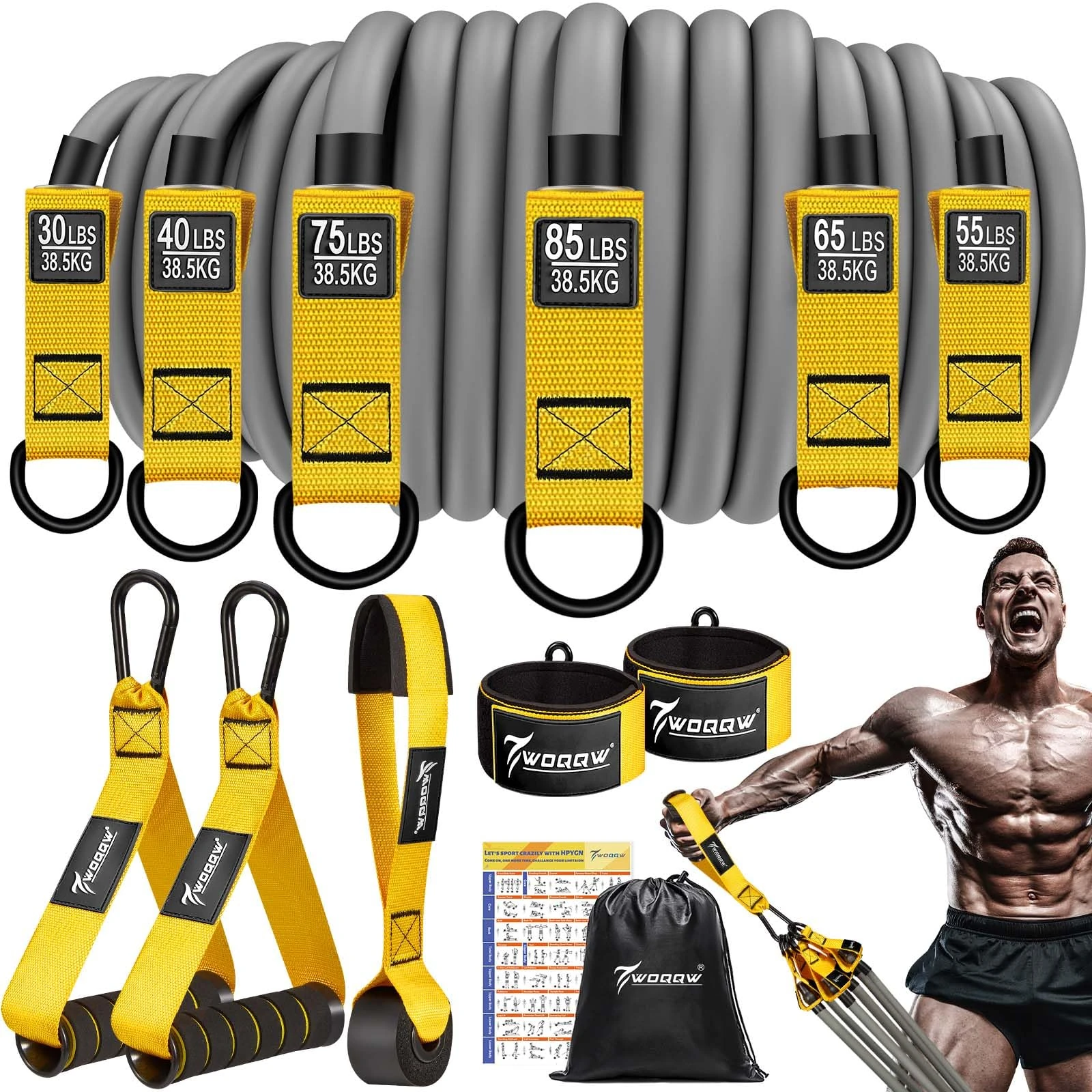 WOQQW Heavy Resistance Bands, 350lbs Resistance Bands Set for Men, Exercise Bands with Handles, Door Anchor, Weights Workout Bands for Muscle and Strength Training - Home Gym Workout Equipment