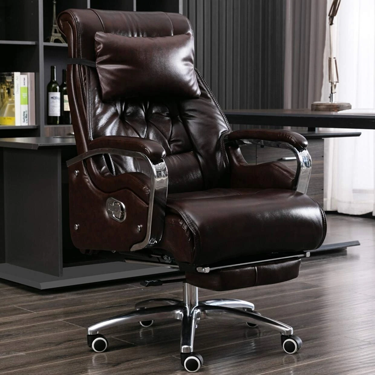 Commercial Ergonomic High-Back Bonded Leather Executive Chair,400lbs High Back Desk Chair Bonded Leather Executive Chair djustable Height PU Leather Task Chair Rolling Swivel Chair,Brown Comfortable