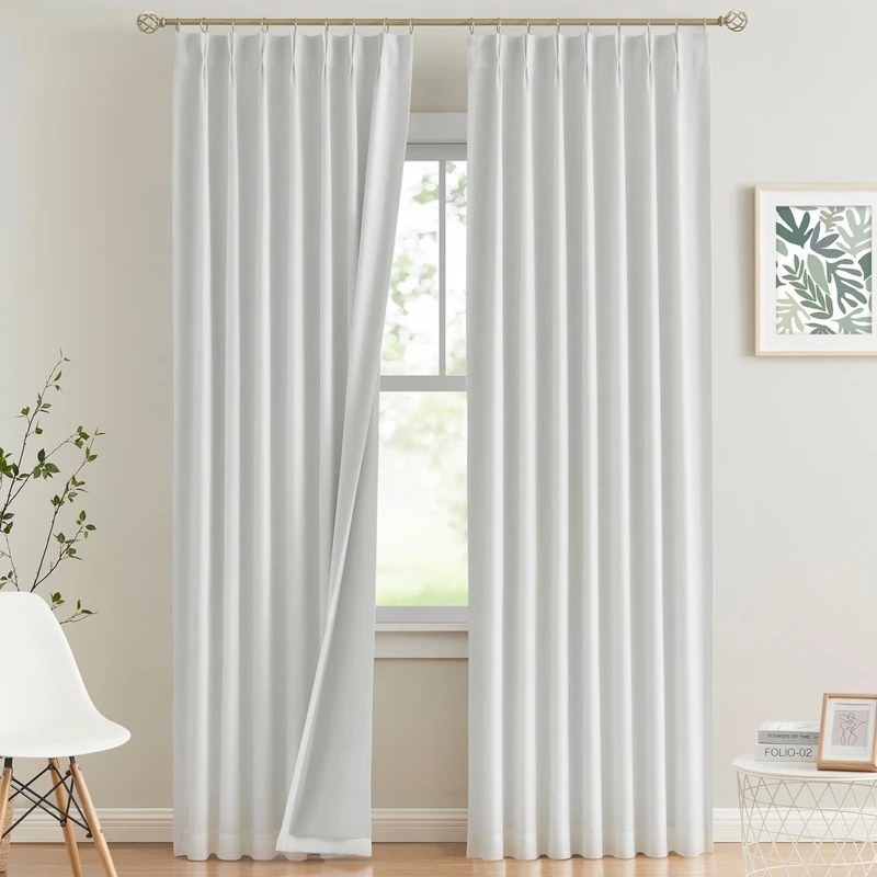 Vision Home White Pinch Pleated Full Blackout Curtains Thermal Insulated Window Curtains 108 inch for Living Room Bedroom Room Darkening Pinch Pleat Drapes with Hooks Back Tab 2 Panel 40" Wx108 L