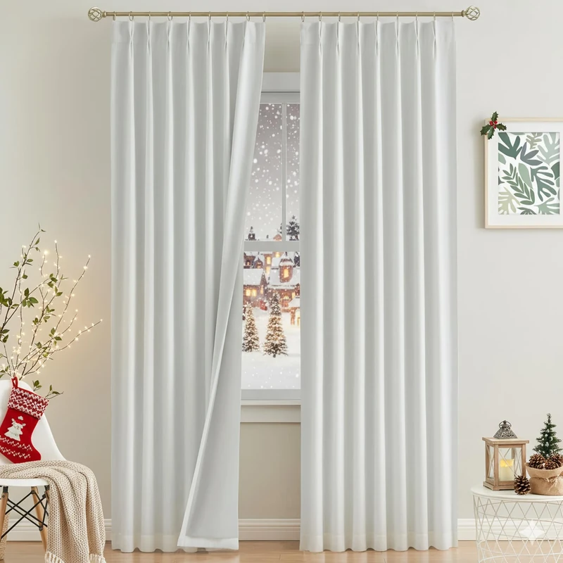 Vision Home White Pinch Pleated Full Blackout Curtains Thermal Insulated Window Curtains 95 inch for Living Room Bedroom Room Darkening Pinch Pleat Drapes with Hooks Back Tab 2 Panel 40" Wx95 L
