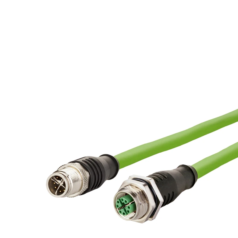 METZ CONNECT 142M2X12050 M12 Network Cable, Patch Cable CAT 6a S/FTP 5.00 m Green PUR Coating, Acid Coating