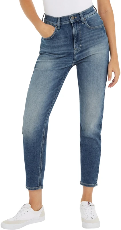 Tommy Jeans Women's Mom Slim Uh Bh1264 Denim Pants, Denim Black, 31W / 32L