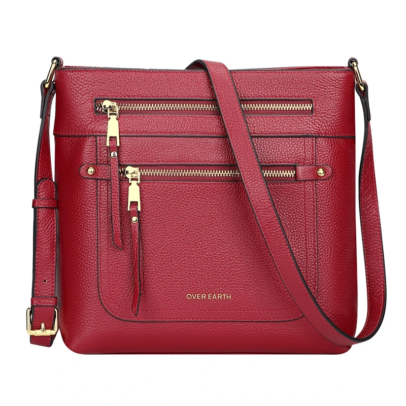 Over Earth Crossbody Bags for Women Leather Purses for Ladies with Multiple Pockets, Wine Red, S