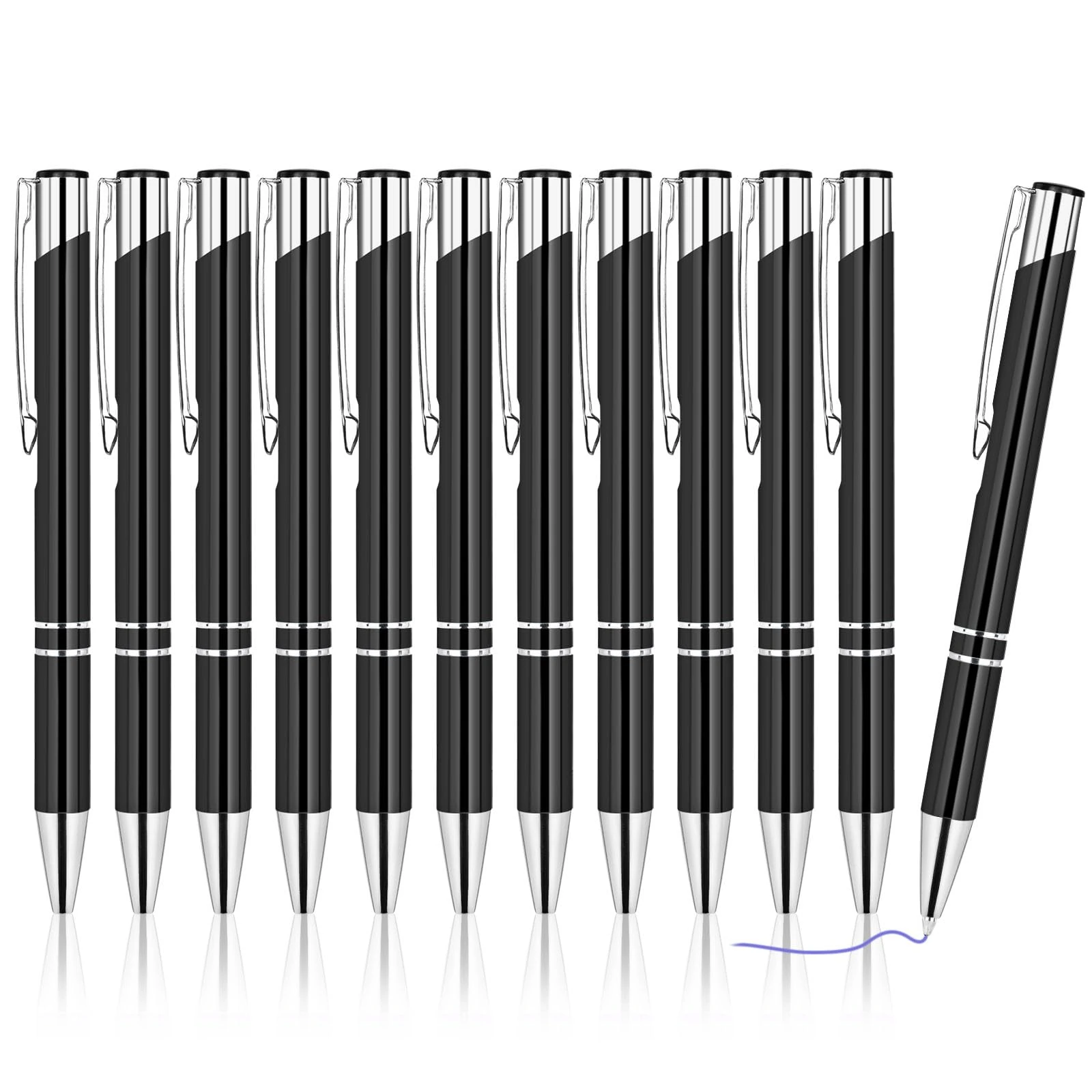 AUAUY Ballpoint Retractable Metal Pen, Medium Point 1.0mm, Pack of 12, Blue Ink for Colleagues Teachers Students (Black)