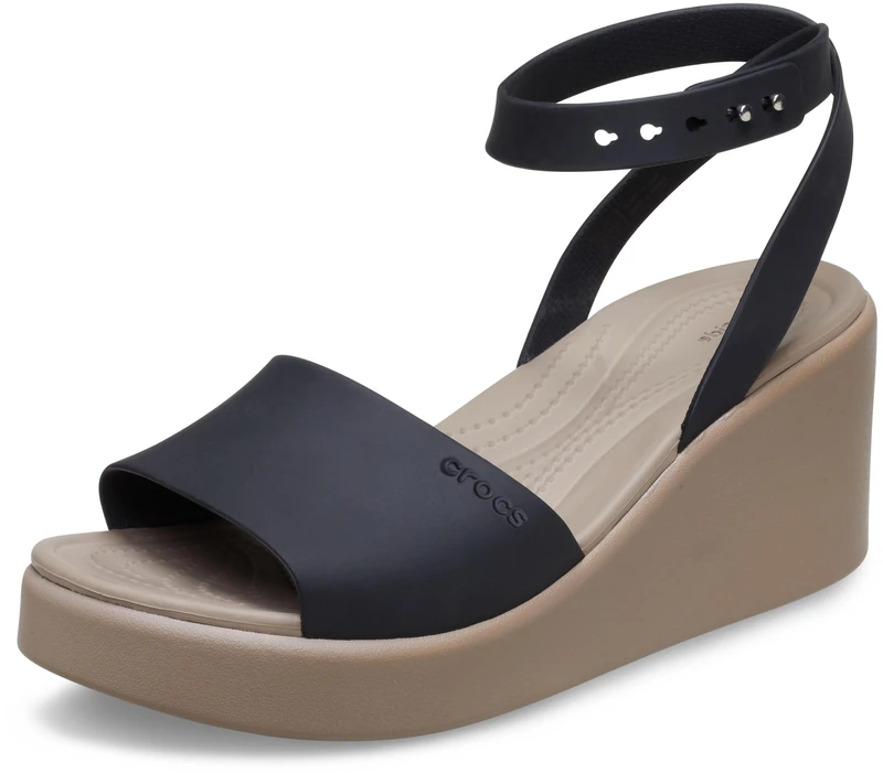 Crocs Women's Sandal, Brooklyn Ankle Strap Wedge, Black/Mushroom, 3 UK Women