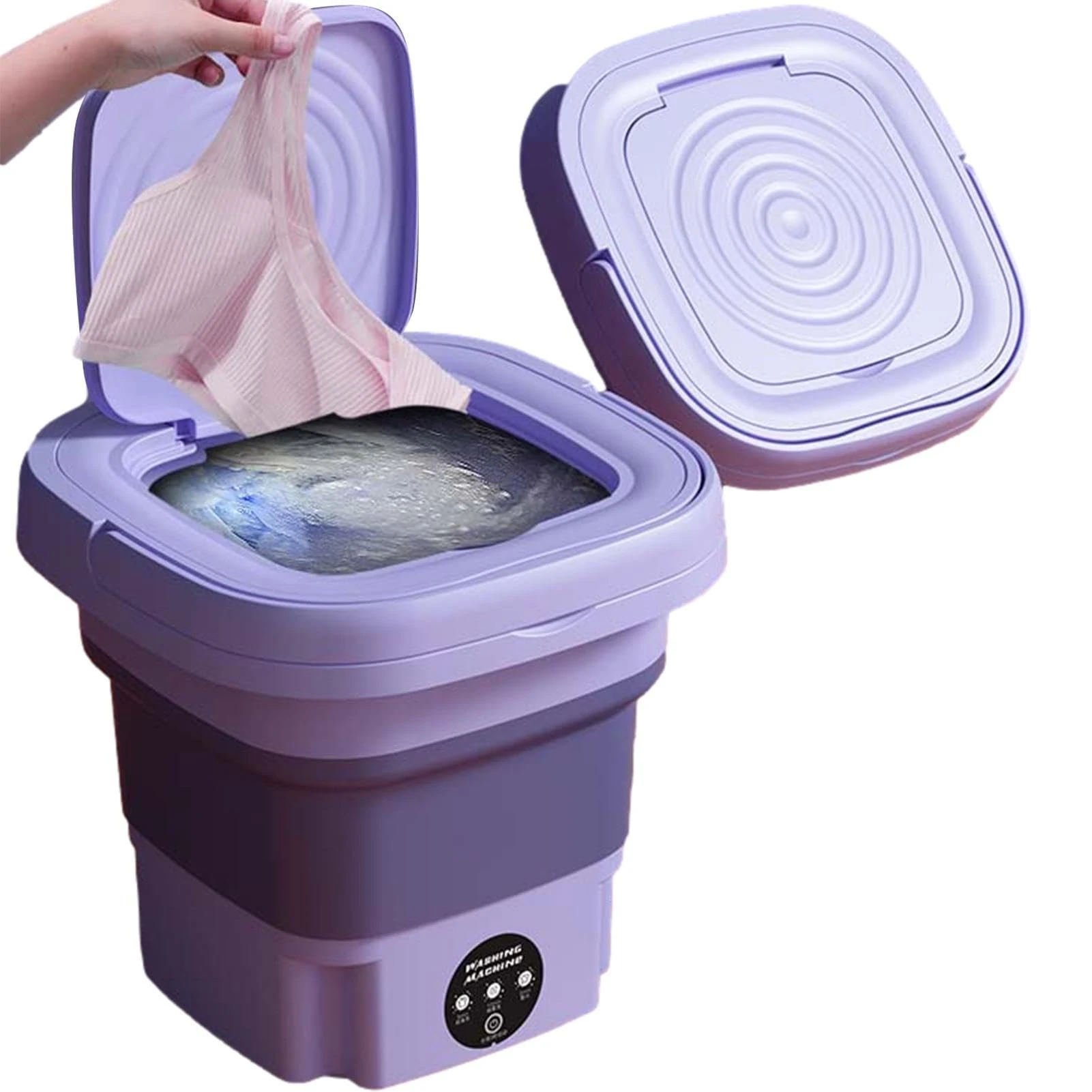 PW TOOLS Portable 8L Foldable Mini Washing Machine, Mini Washer and Spin Dryer, Small Washer for Socks Underwear or Small Items, for Camping, RV, Travel, Purple