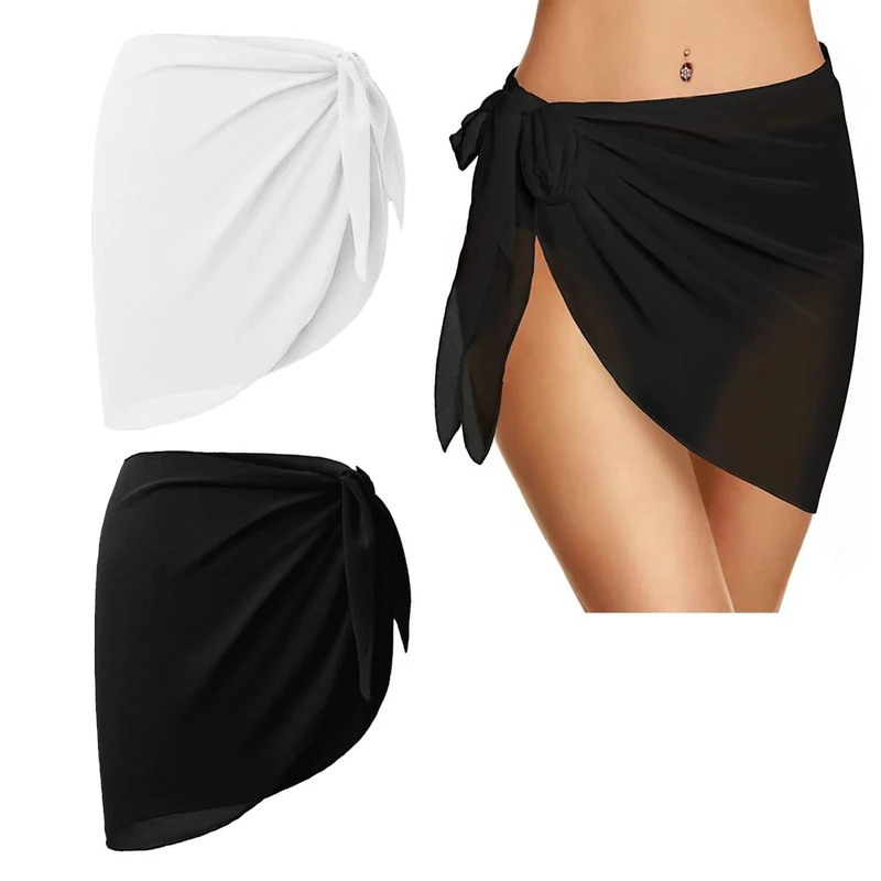 2Pcs Women Beach Wrap Skirts for Swimwear - Short Sarongs Wraps, Black Sarong