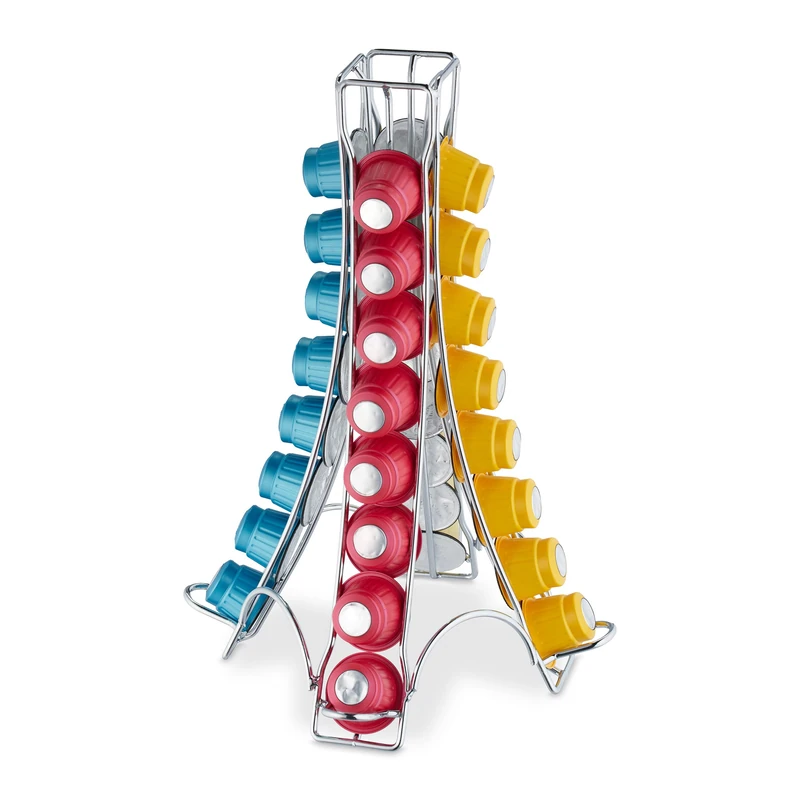 Relaxdays Coffee Pod Holder, Compatible with Nespresso, Stand for 32 Capsules, Metal, HWD: 30 x 21.5 x 21.5 cm, Silver