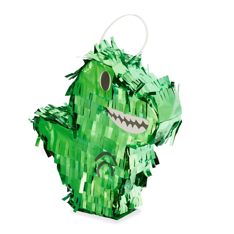 Relaxdays Piñata, Mini, Dinosaur, Shiny, Birthday, Party, Game, Celebrate, Children, T-Rex, Activity, Fill, Sweet, Green, Cardboard, 30 x 20 x 5 cm