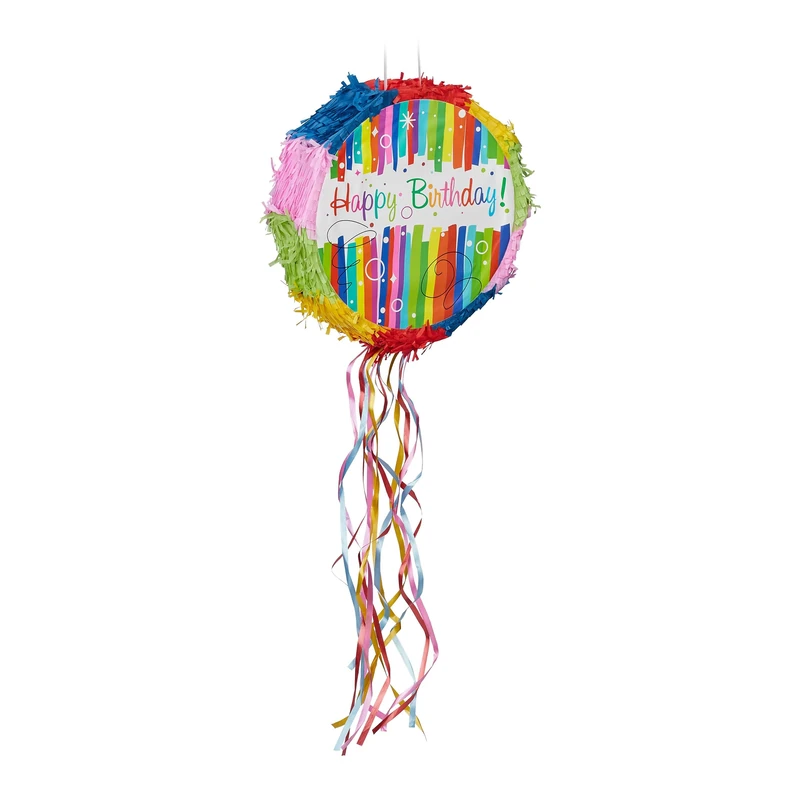 Relaxdays Piñata, Happy Birthday, Party, Game, Celebration, Activity, Fill, Sweets, Confetti, DxD: 32 x 9 cm, Colourful, Cardboard, 32 x 32 x 9 cm