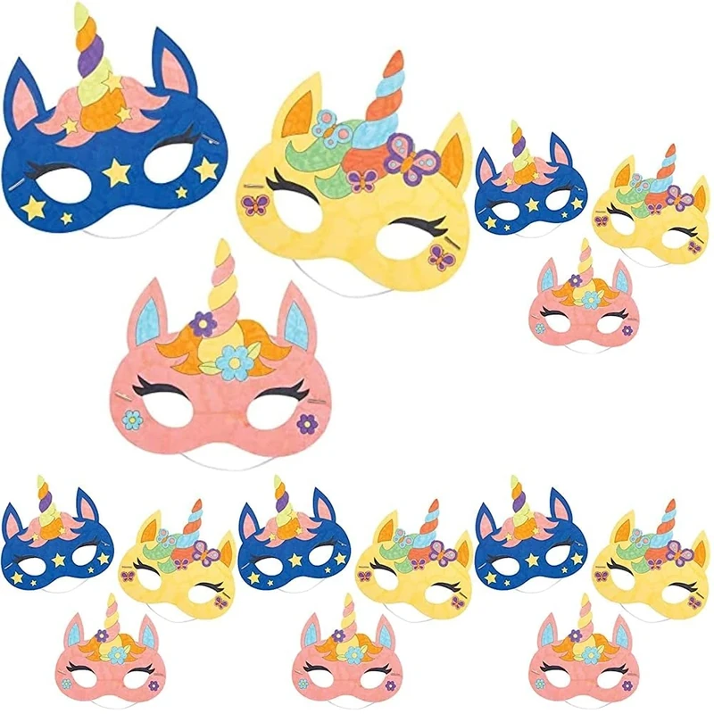 Baker Ross AT309 Unicorn Masks-Pack of 40, Colour Costumes for Kids Arts and Crafting Activities for Mythological Fancy Dress, Assorted, 19 cm
