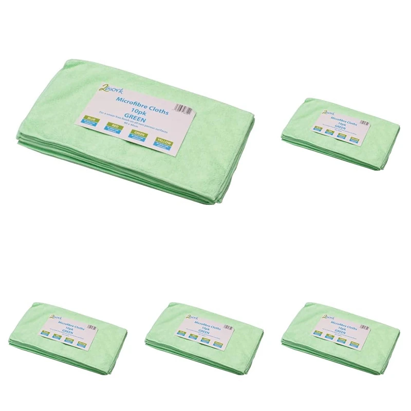 2WORK Green 400x400mm Microfibre Cloth (Pack of 50) 101161GN
