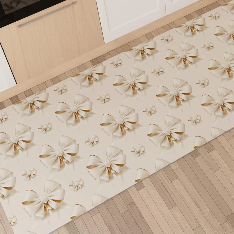 PETTI Artigiani Italiani - Non-Slip Washable Kitchen Runner, 52 x 480 cm, Beige Bow Design, Made in Italy