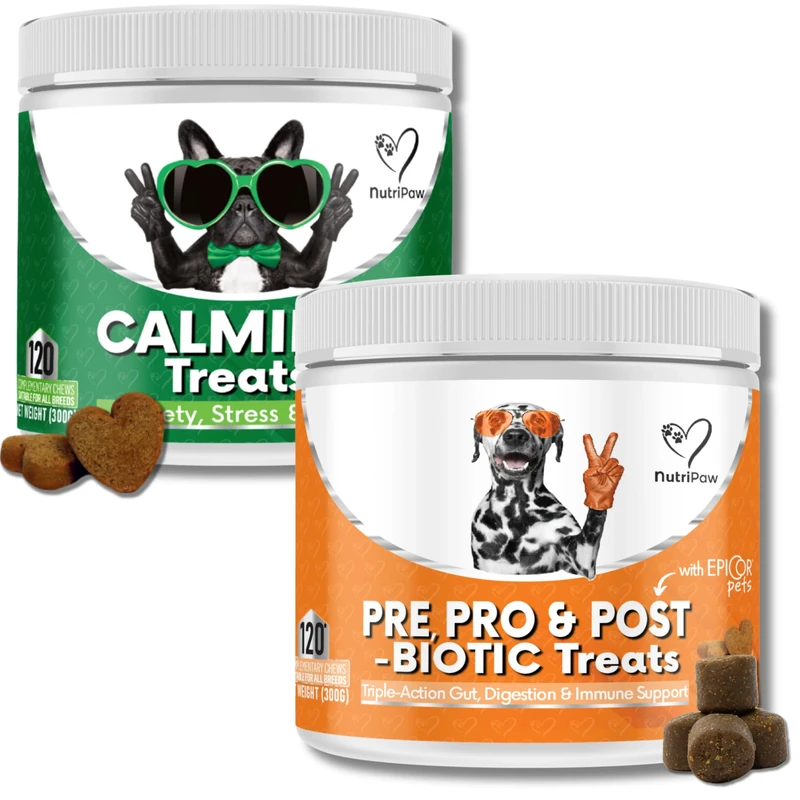 NutriPaw Calming, Probiotic Bundle - Soft Chews For Bum Scooting, Anal Glands, Gut Health, Itchy, Smelly Ears - Reduce Anxiety, Stress, Fear, Barking, Reactivity - Non-Drowsy - Great for all dogs