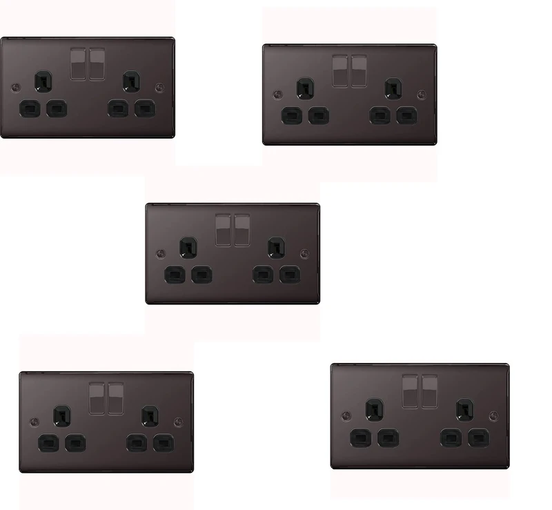 BG Electrical NBN22B-01 Double Switched Power Socket, Black Nickel, 13 Amp - 5 Pack