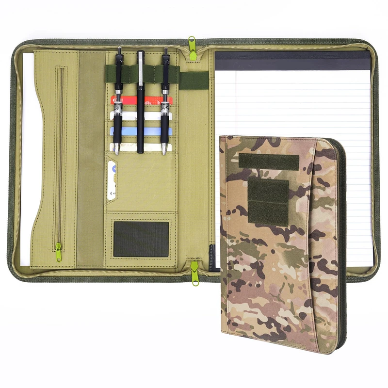 Army OCP Military Notebook Binder with Zippered Padfolio Organizer and Tactical Cover for A4 Folder - Large Planner for Men (A4 Multi)