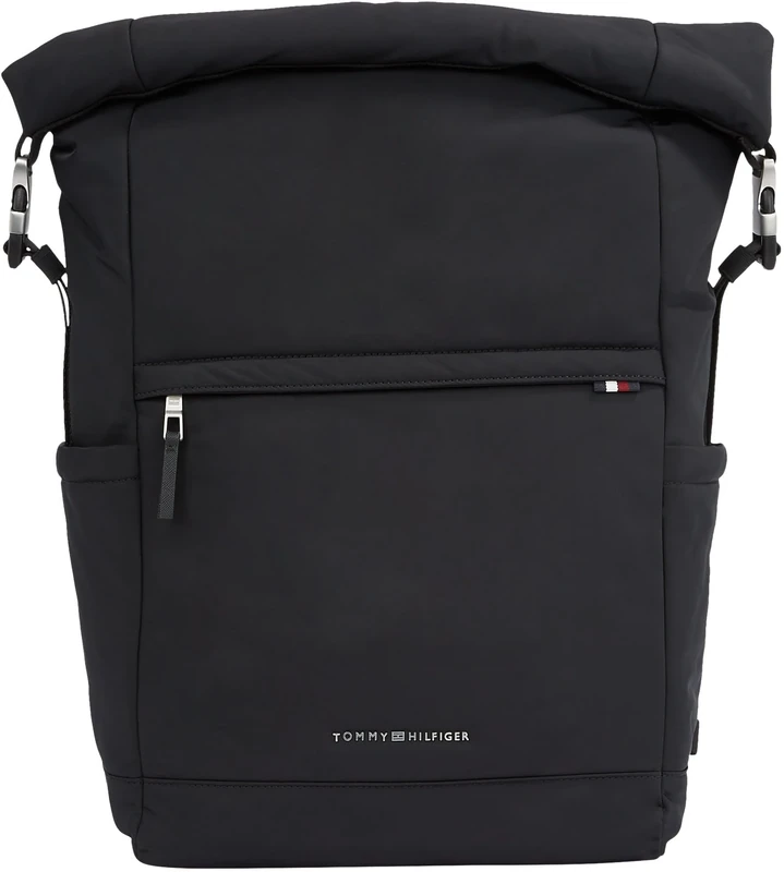 Tommy Hilfiger, Men, TH Signature Rolltop Backpack, Backpacks, Black, One Size