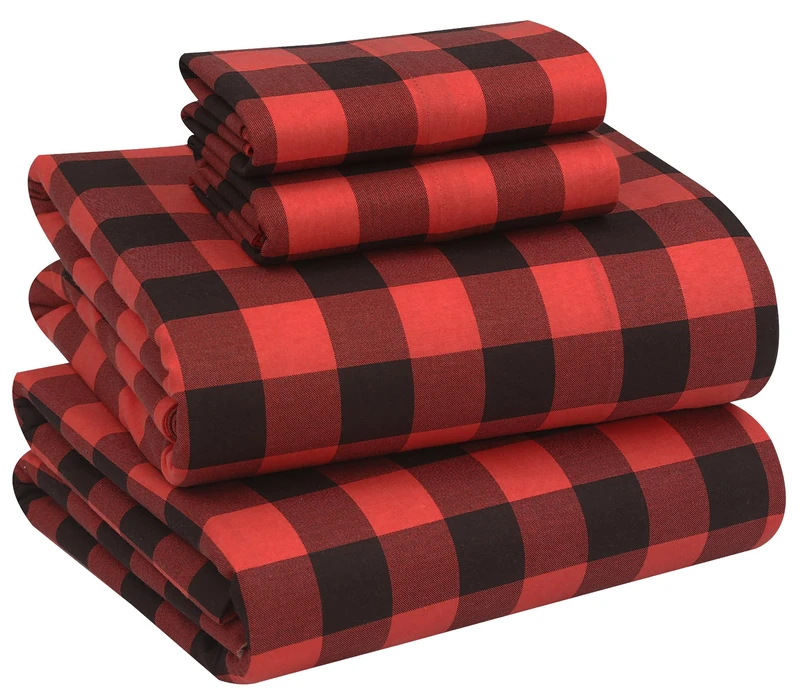 Ruvanti 100% Cotton Flannel Sheet Set - Red & Black Plaid - King