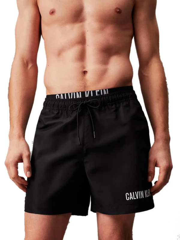 Calvin Klein Men's Medium Double Waistband Mid Length Swim Shorts, Black (Pvh Black), L