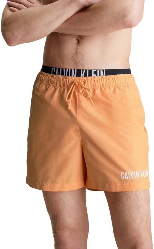 Calvin Klein Men Swim Trunks Medium Double Mid-Length, Orange (Buff Orange), S
